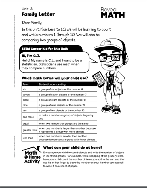 Unit 3 Reveal Math Family Letter